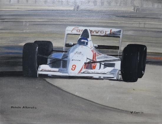 Valerie Currie, oil on board, Michele Alboreto Test Run, signed, 35 x 45cm